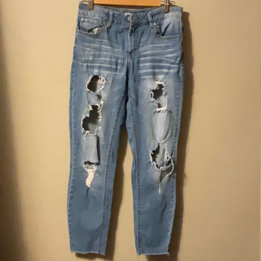 Refuge Blue Ankle Cropped Distressed Jeans